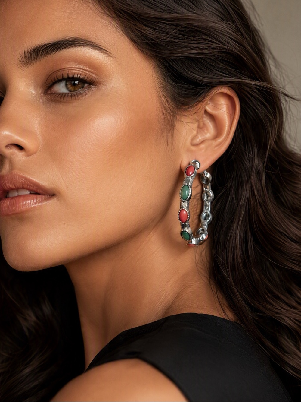 Colorful Gemstone Hoop Earrings
